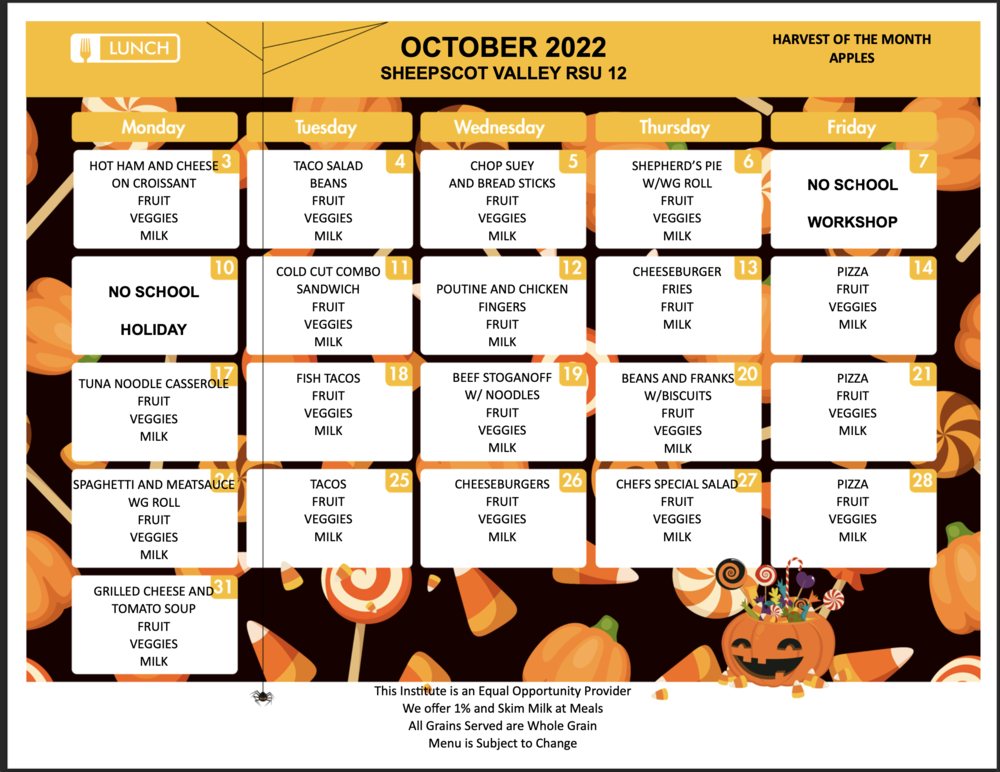October Lunch Menu Windsor Elementary School