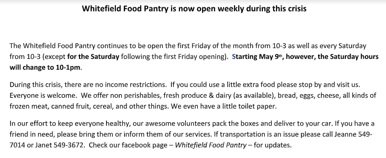 Whitefield Food Pantry information